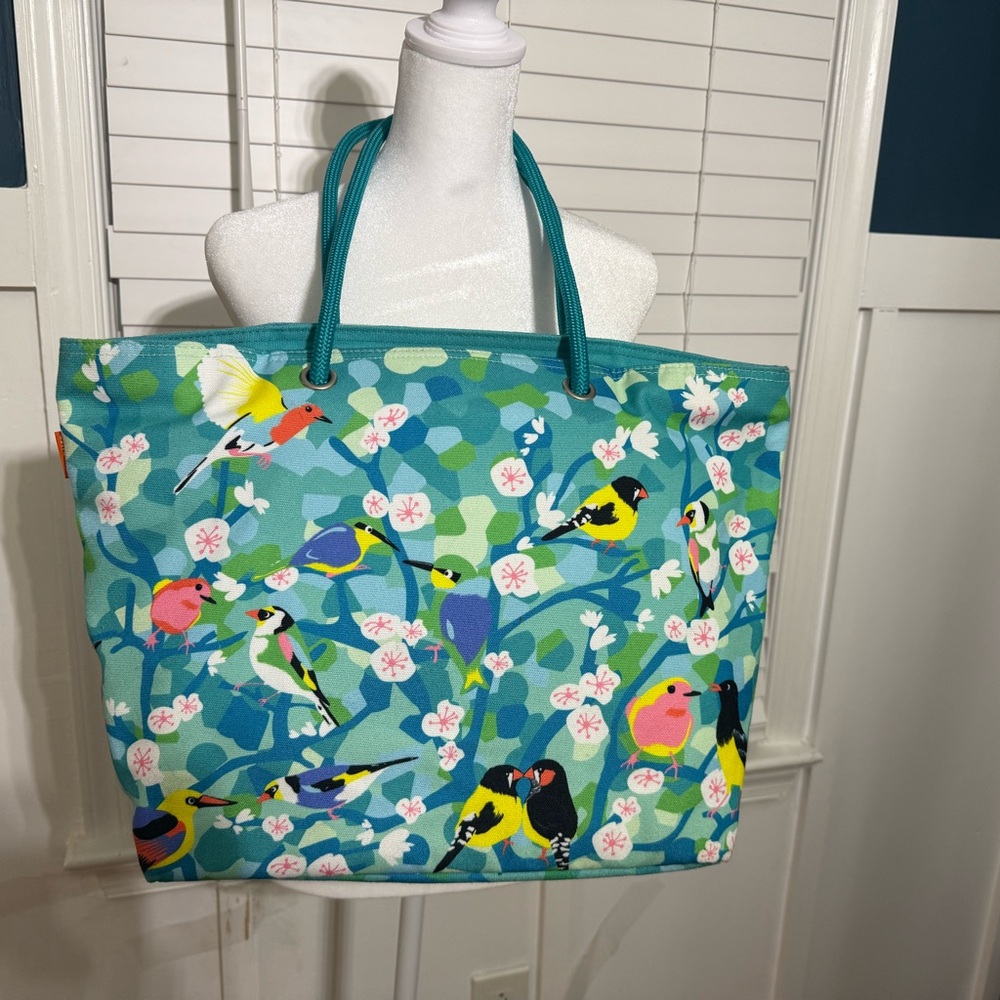 Large Pylones Colorful Bird Print Tote Bag